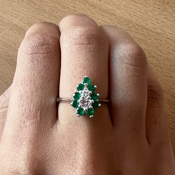 VINTAGE 14K DESIGNER PEAR EMERALD DIAMOND RING ENGAGEMENT PROMISE ANNIVERSARY - Picture 5 of 16